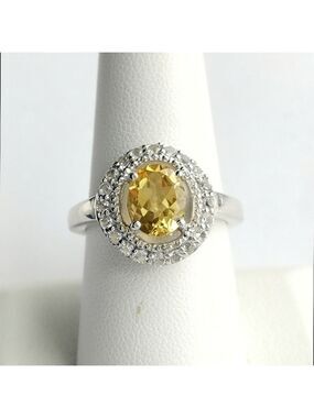 Citrine White Sapphire ring in Sterling Silver size 8.75